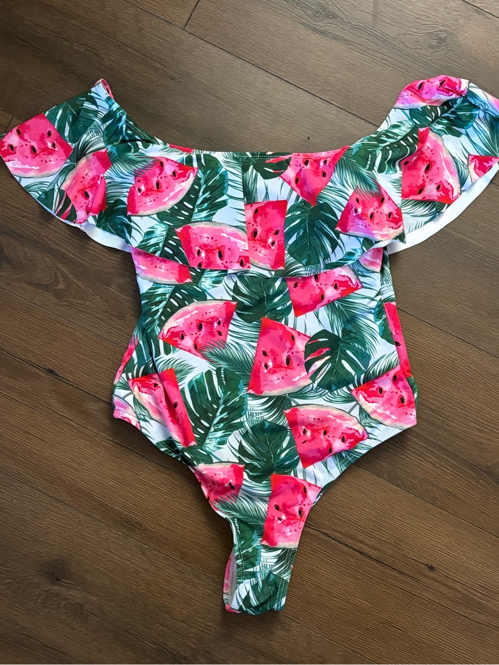 Watermelon Print Off Shoulder One Piece Bathing Swimsuit